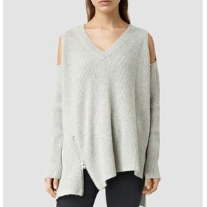 All Saints Gray Able Open Shoulder Sweater